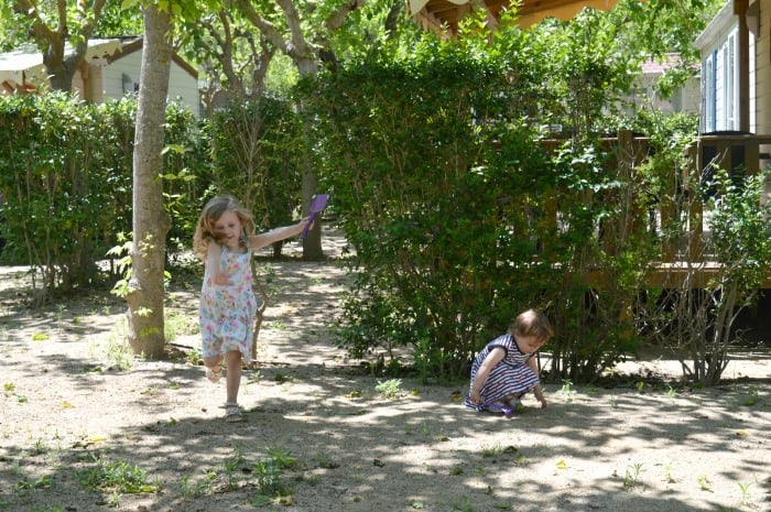 sisters playing outside