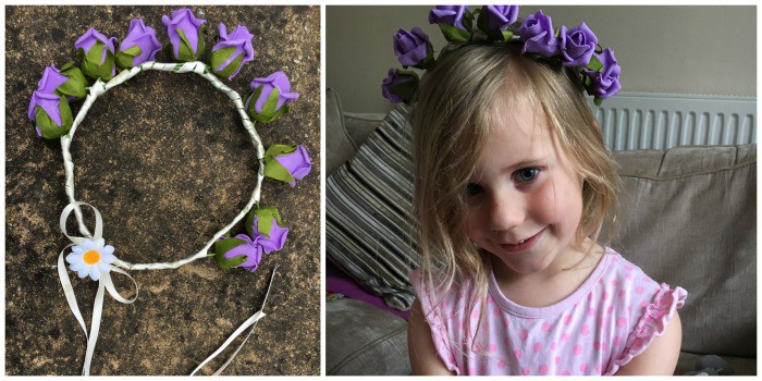 Girl wearing handmade flower headband