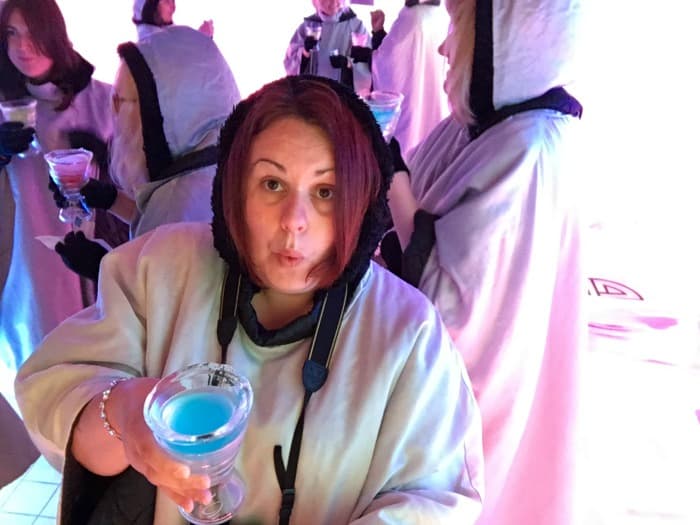 In the ice bar with cocktail on Norwegian Epic press trip 