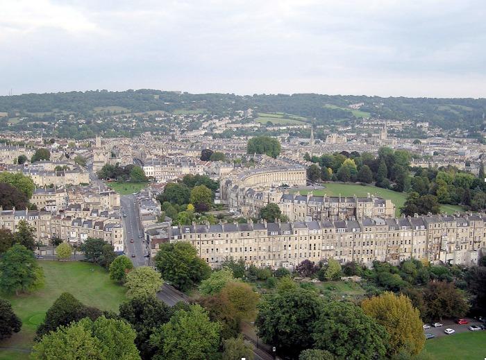 View over historic English town Bath