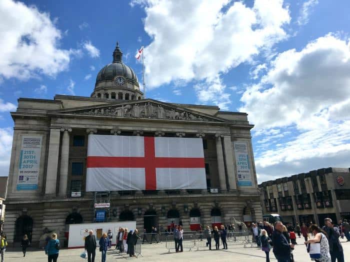 Nottingham Council House decorated with England Flag 