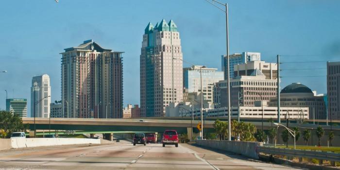 view of highway and buildings in Orlando Florida