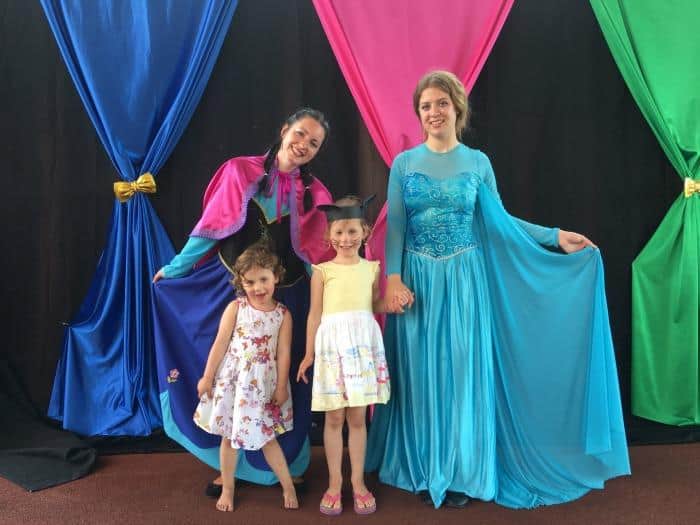 children with ana and elsa characters from animation team at royal son bou family club