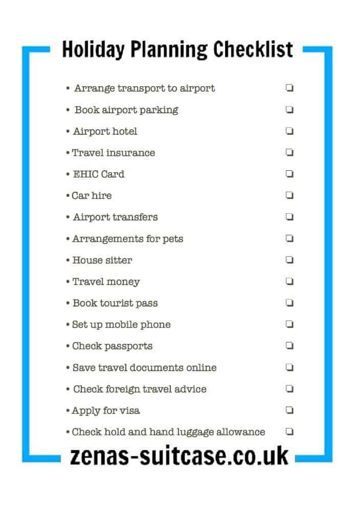 Holiday Planning Checklist | Things to do before going on holiday 