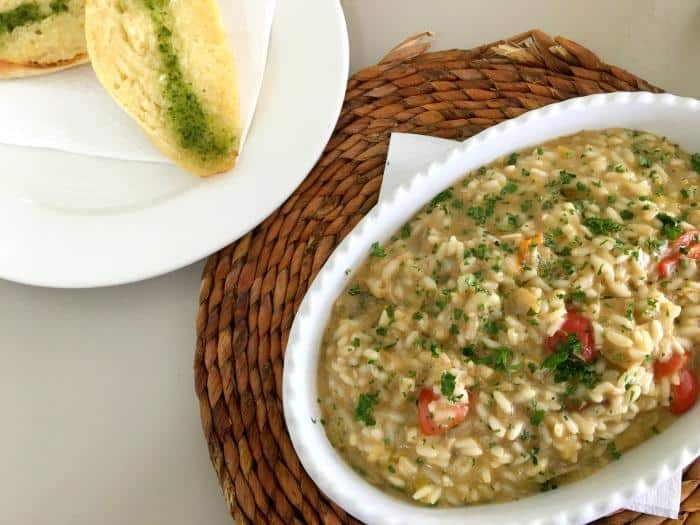 mushroom risotto and garlic bread