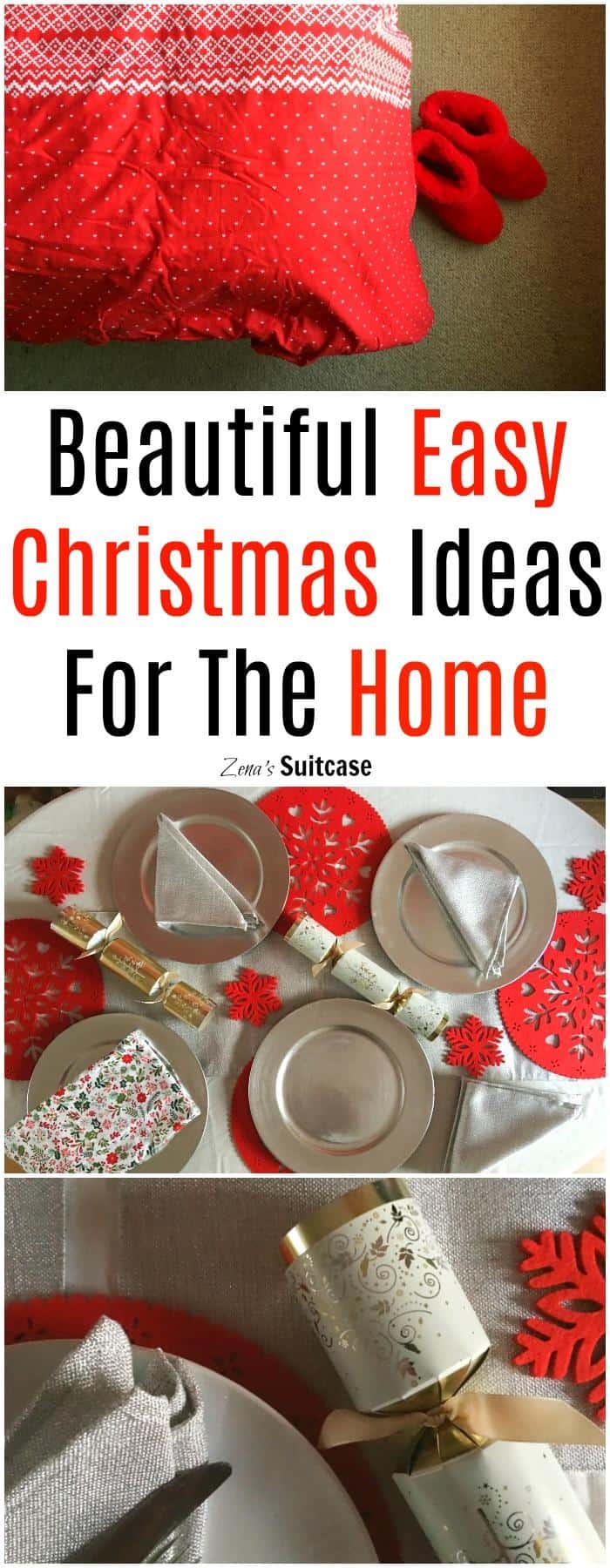 Beautiful Easy Christmas Ideas For The Home - add some gorgeous festive touches to your home with these simple ideas including Nordic inspired red duvet and red and silver themed table settings for Christmas dinner 