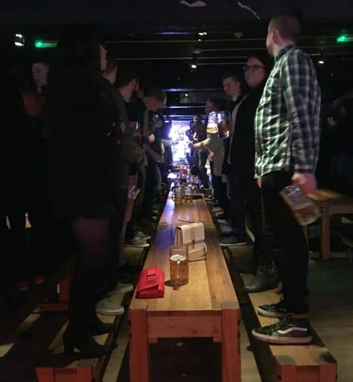 dancing on benches at Bierkeller