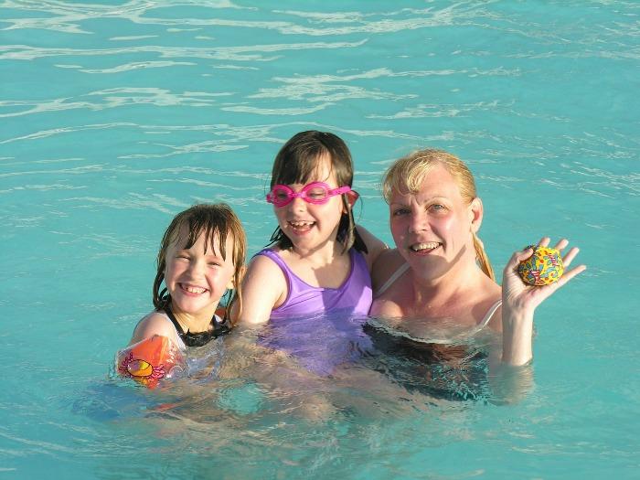 family swimming 