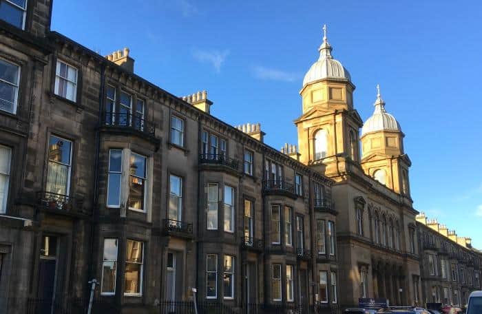 A typical Edinburgh street in the west end with a row of houses 