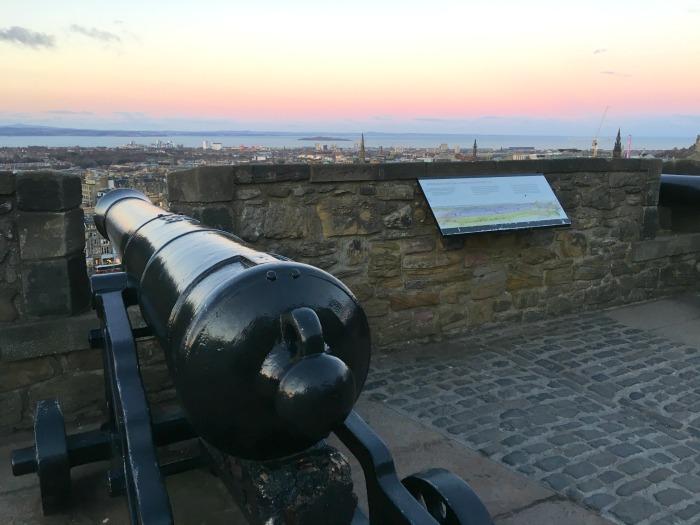canon and view over Edinburgh from Edinburgh Castle walls 
