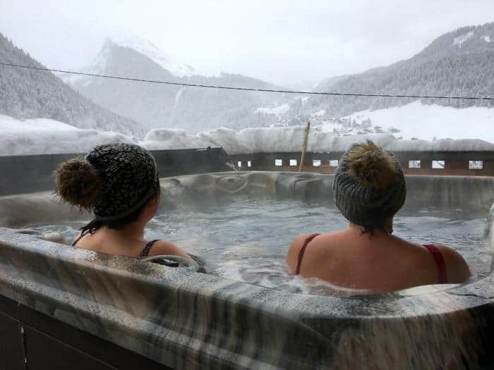 hot tub looking at mountains