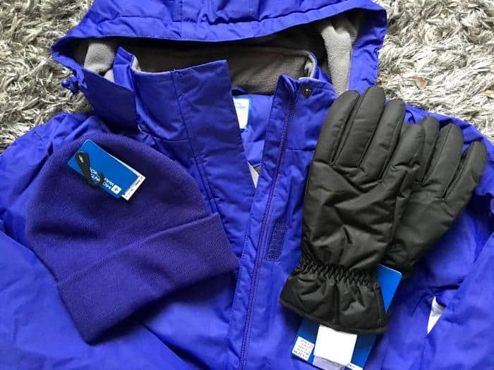 ski jacket hat and gloves