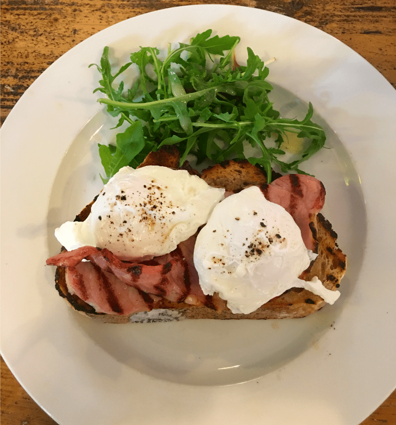 bacon and eggs on sourdough toast