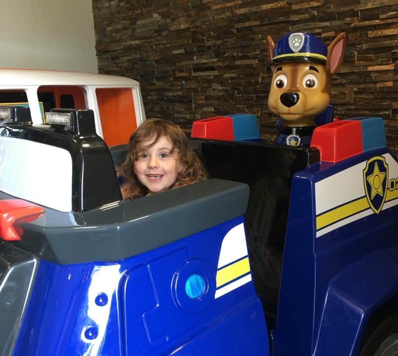 child sat in paw patrol ride at Cofton holidays