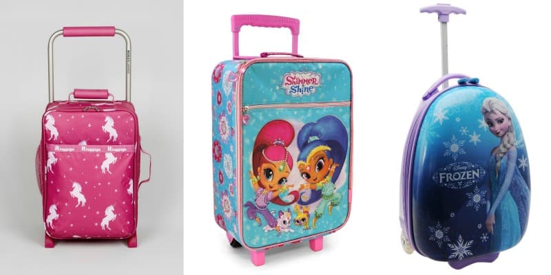 girls suitcase - pink unicorn soft shell, shimmer and shine and frozen hard case carry on luggage
