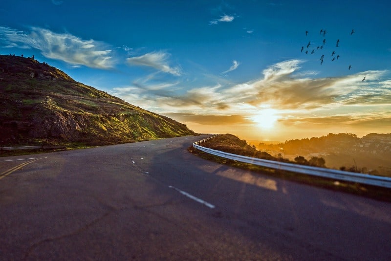 winding road sunset