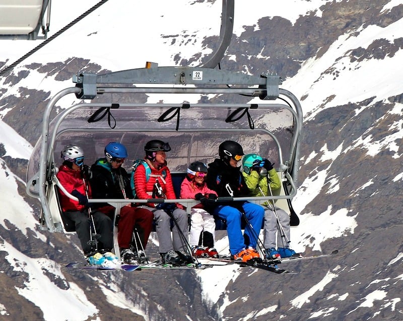 family on ski lift