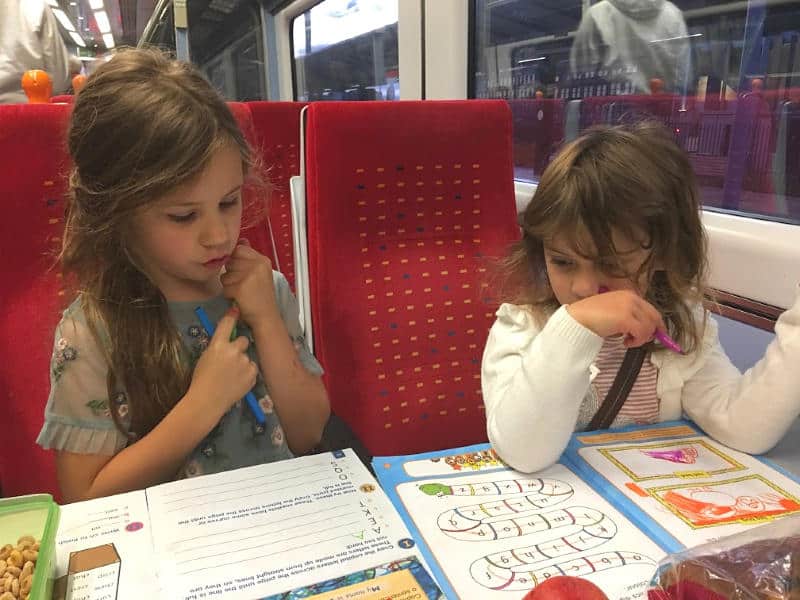 children on train