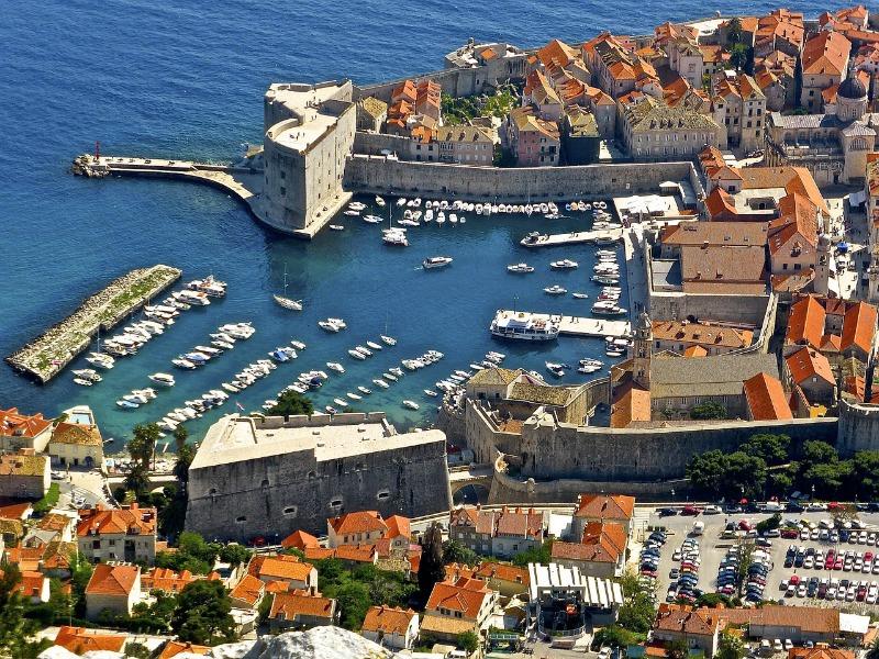 view of harbour and city walls dubrovnik