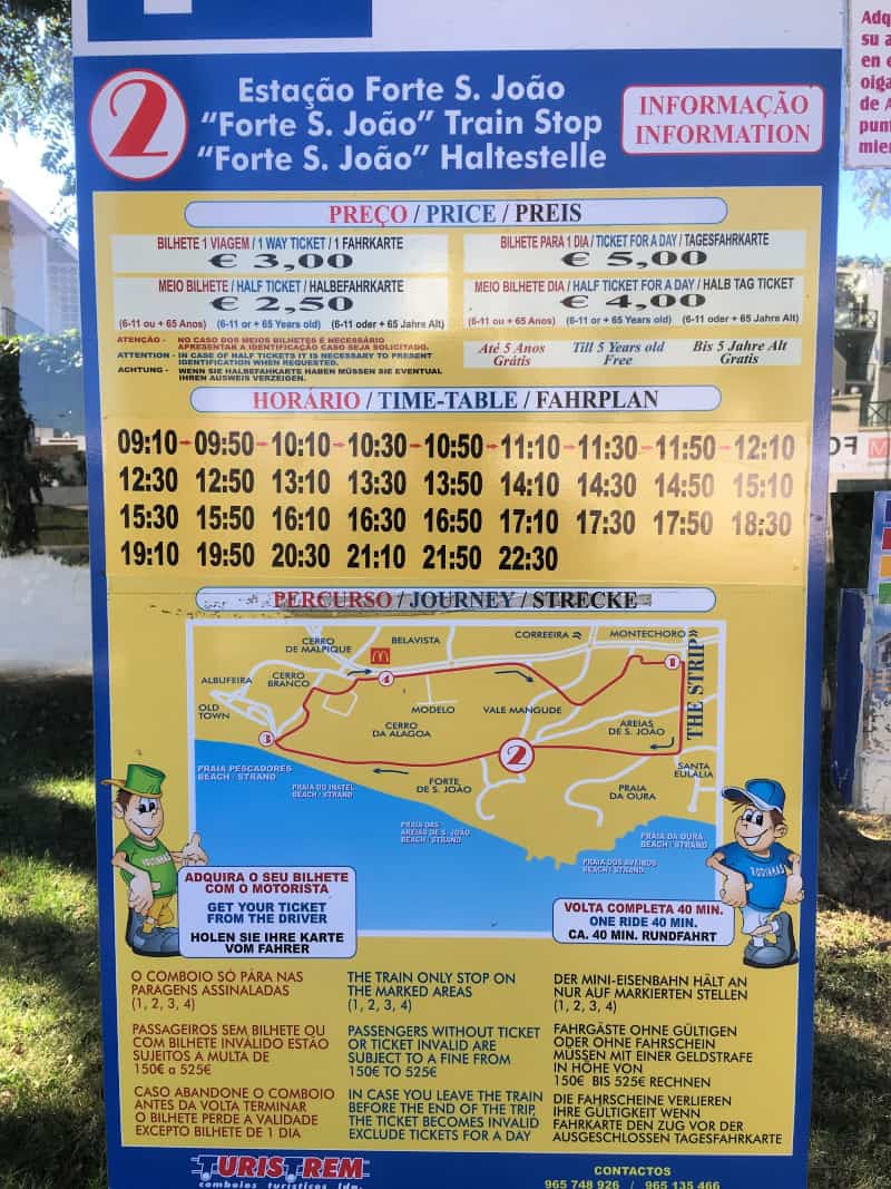 Albufeira Tourist Train times prices map