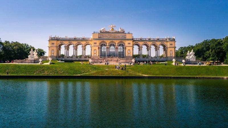 Schönbrunn Palace and Gardens in front of lake Vienna Austria