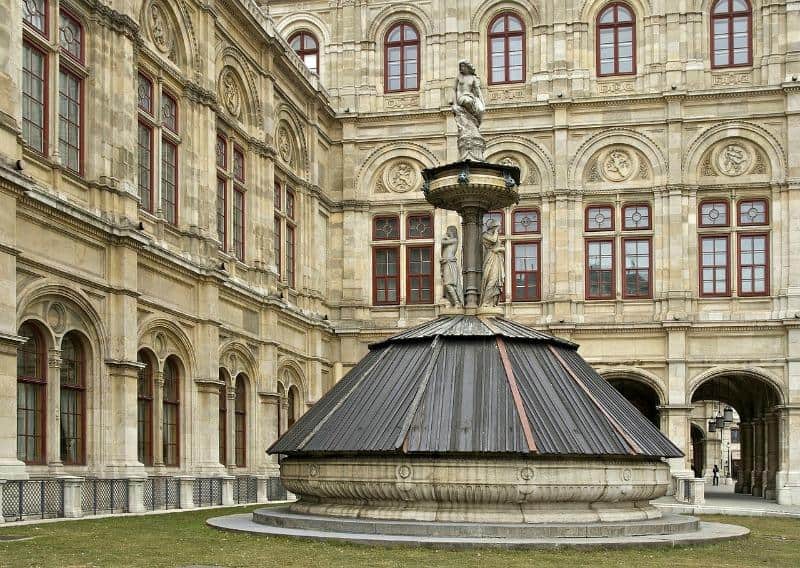 Statues and Building in courtyard at Vienna State Opera House Austria 