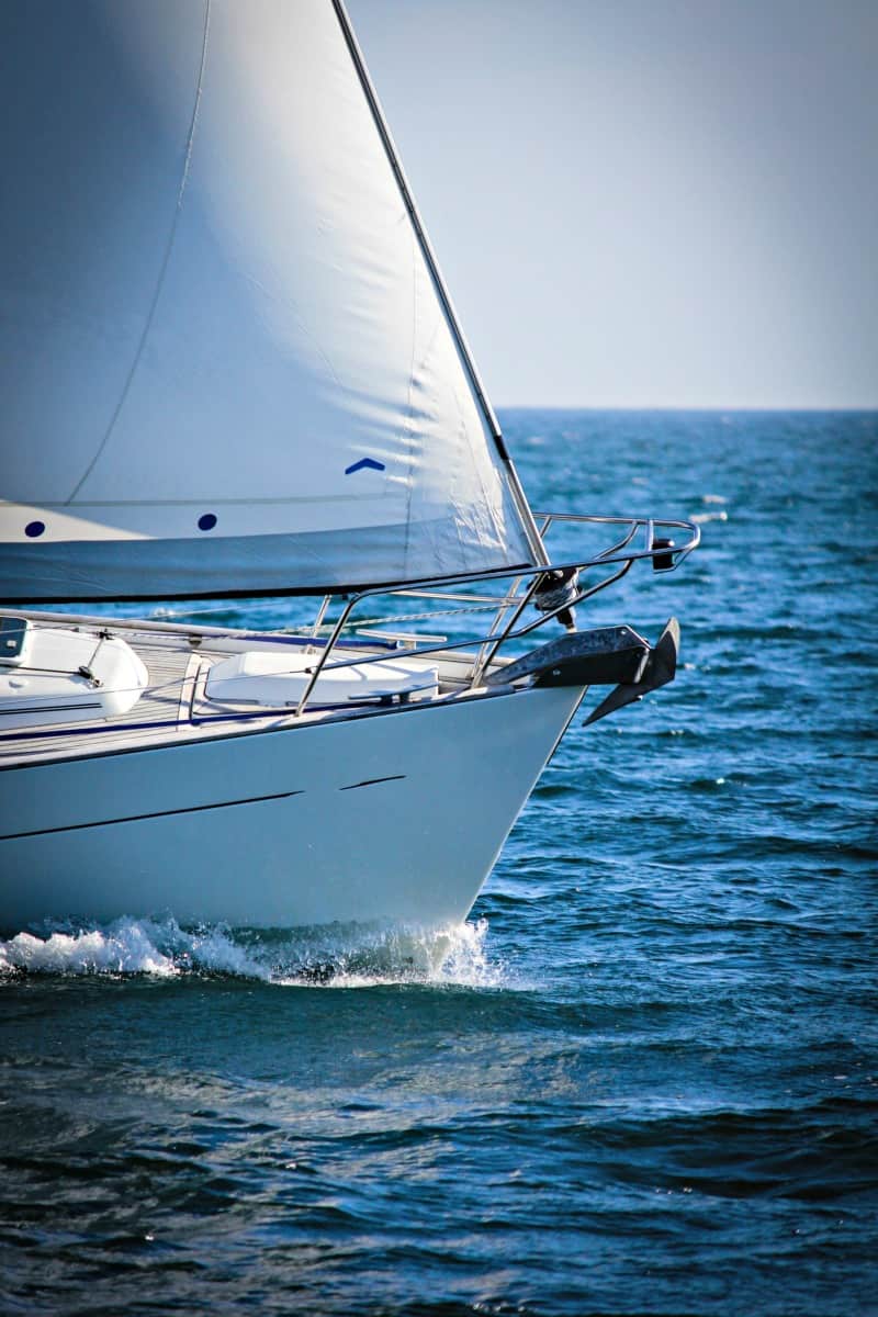 front of sailing boat in sea