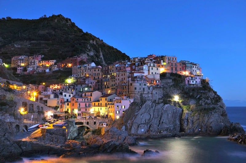 view of cinque terre italy at night