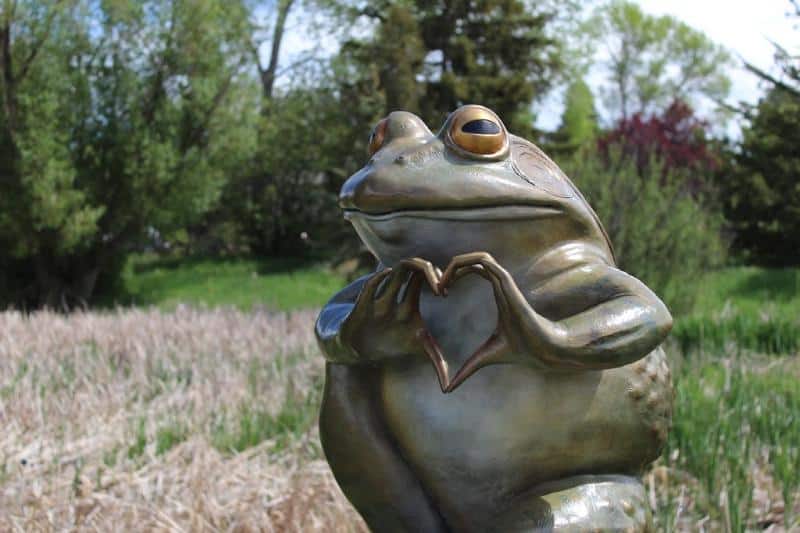 Frog sculpture at Benson Park Loveland colorado