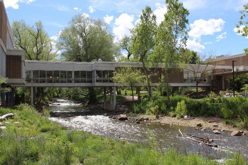 bridge over river at library in boulder colorado