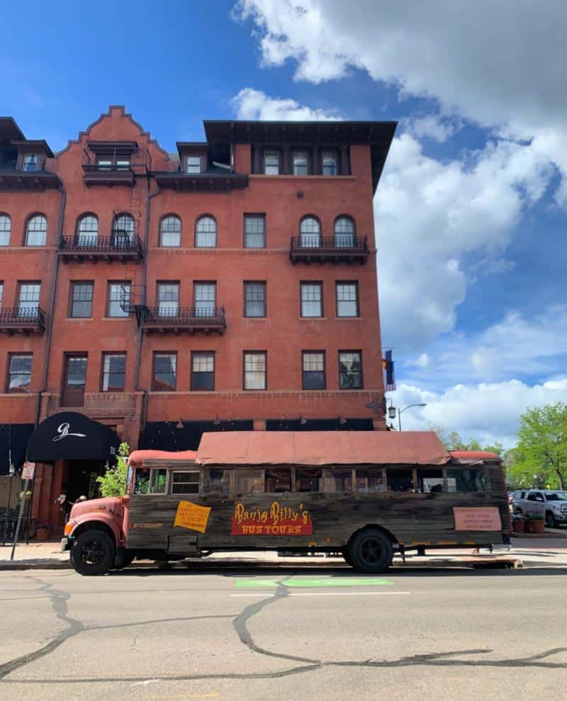 bus tour outside hotel boulderado colorado