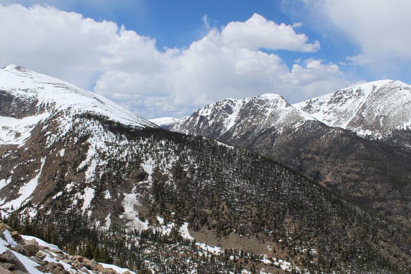 tops of snow capped mountains in rockies colorado USA 