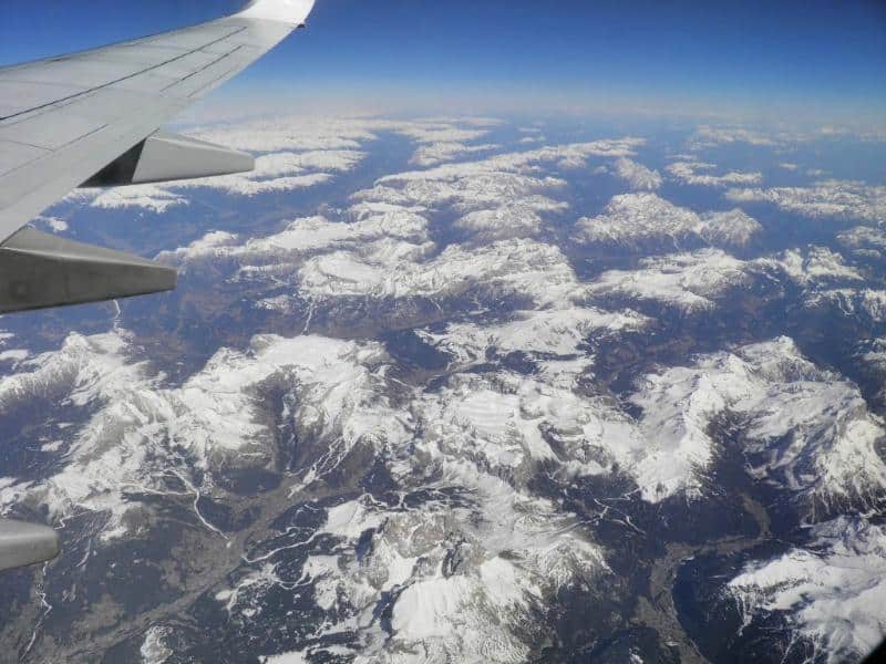 view of alps from airplane