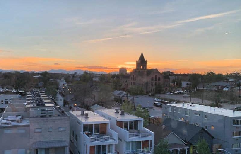 view of denver sunset from el five restaurant