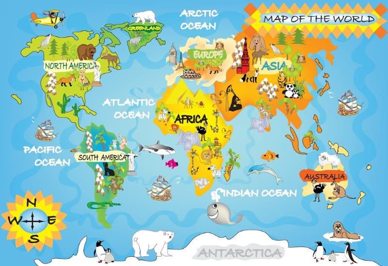 childrens cartoon map of the world