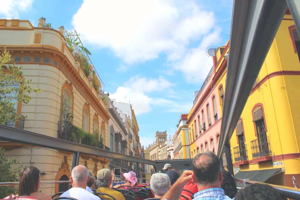 view from hop on and off bus tour around seville spain