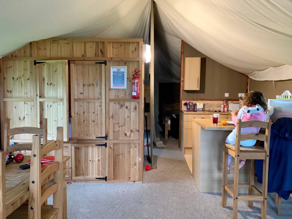 inside glamping tent crealy resort devon