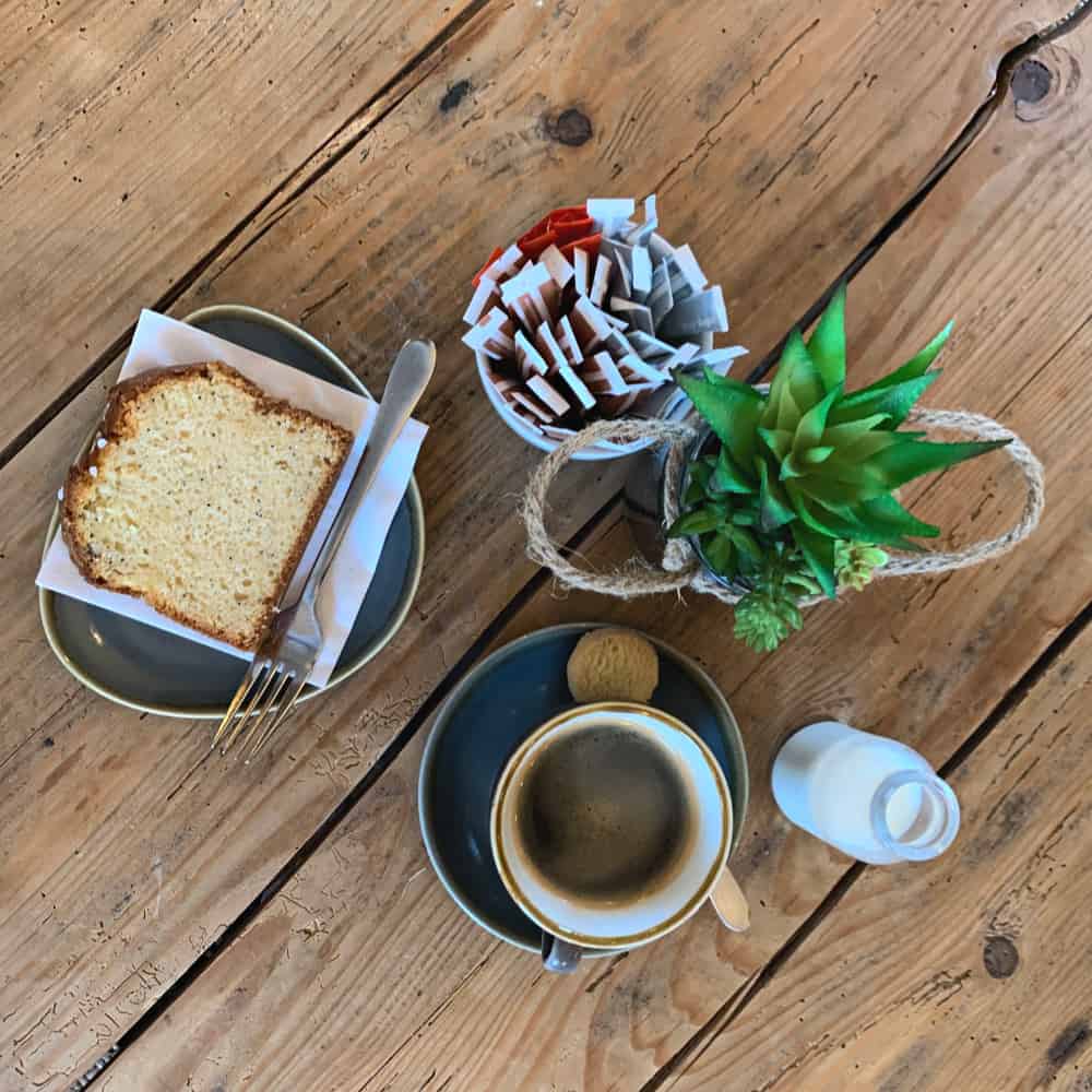 coffee and cake flatlay cafe at eden spa