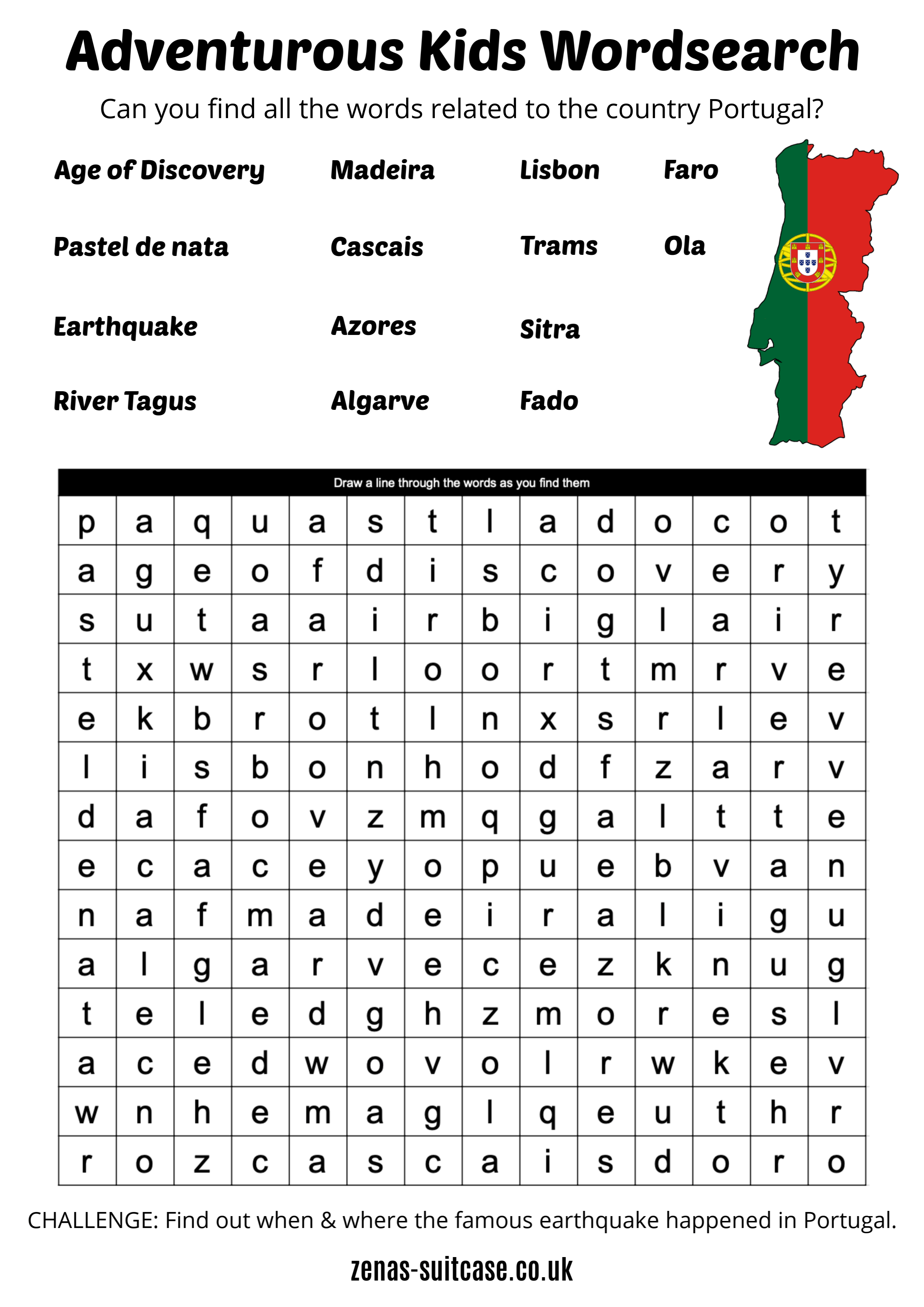 Kids Word search Portugal