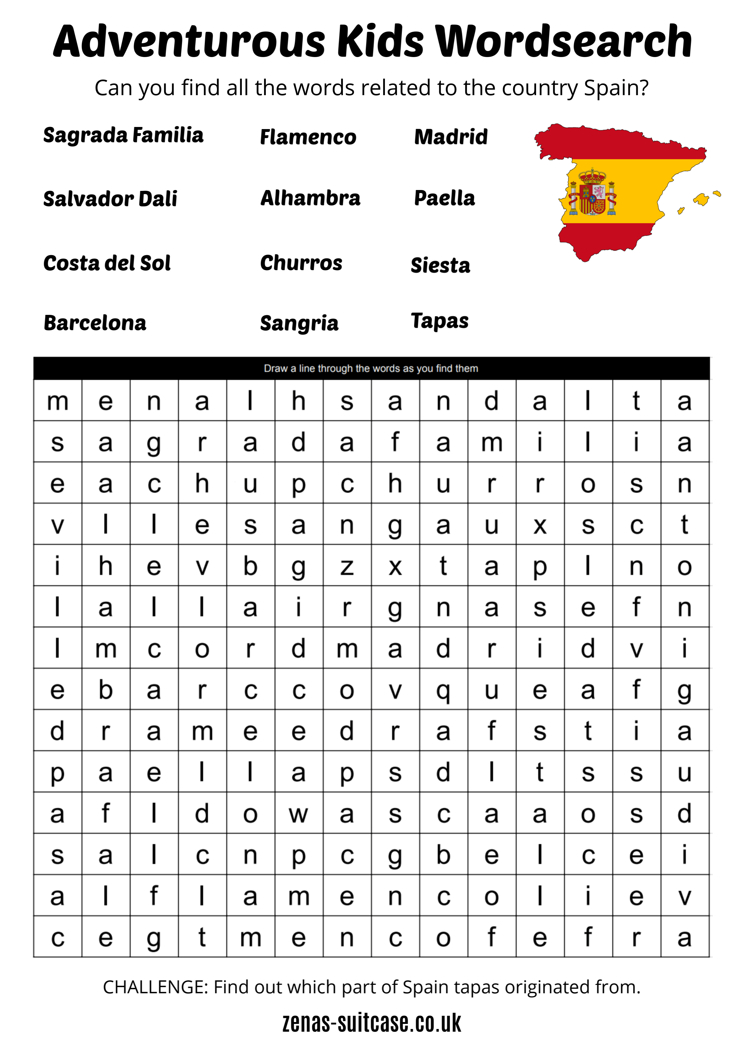 Kids Wordsearch Spain