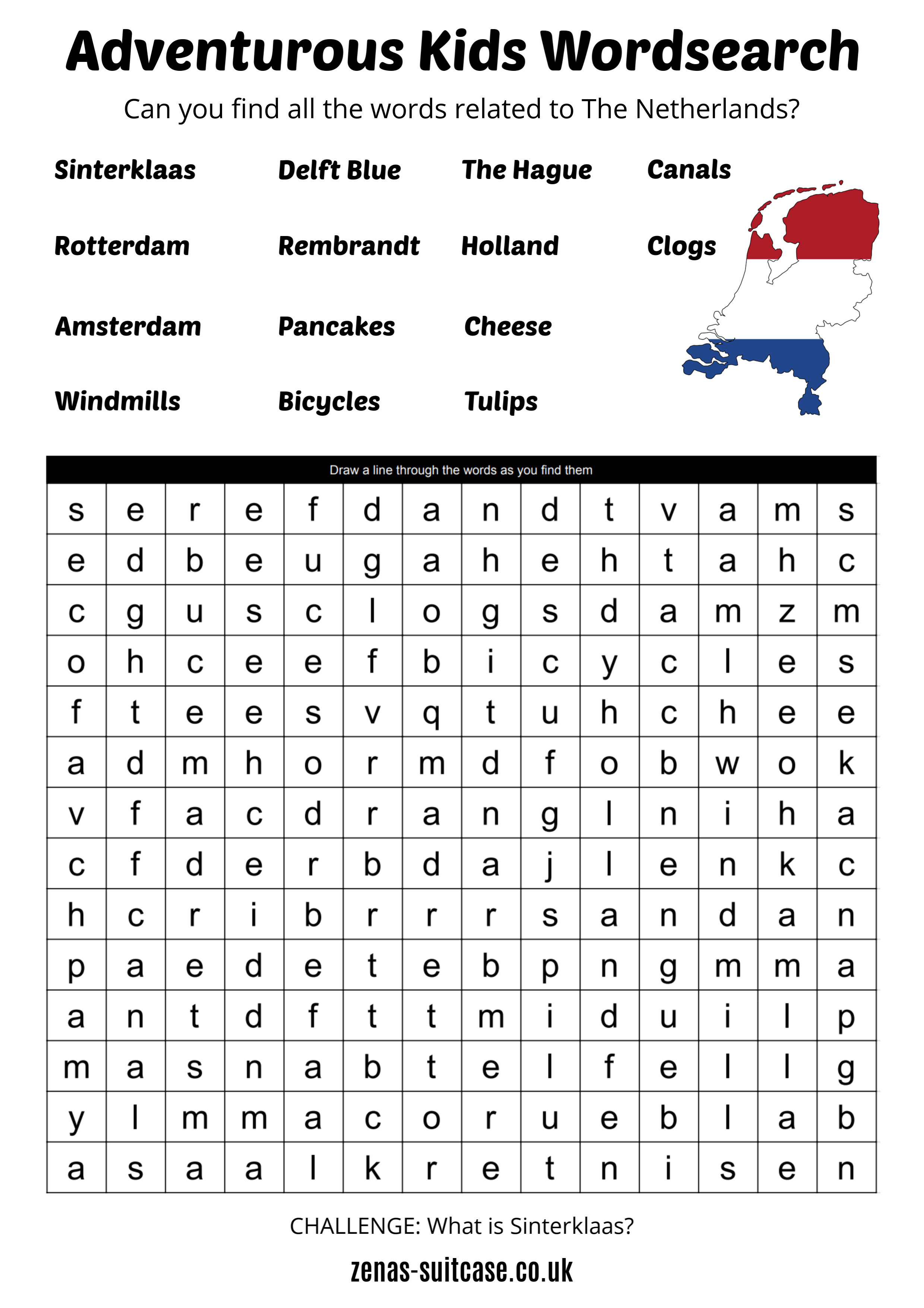 Kids Word search The Netherlands