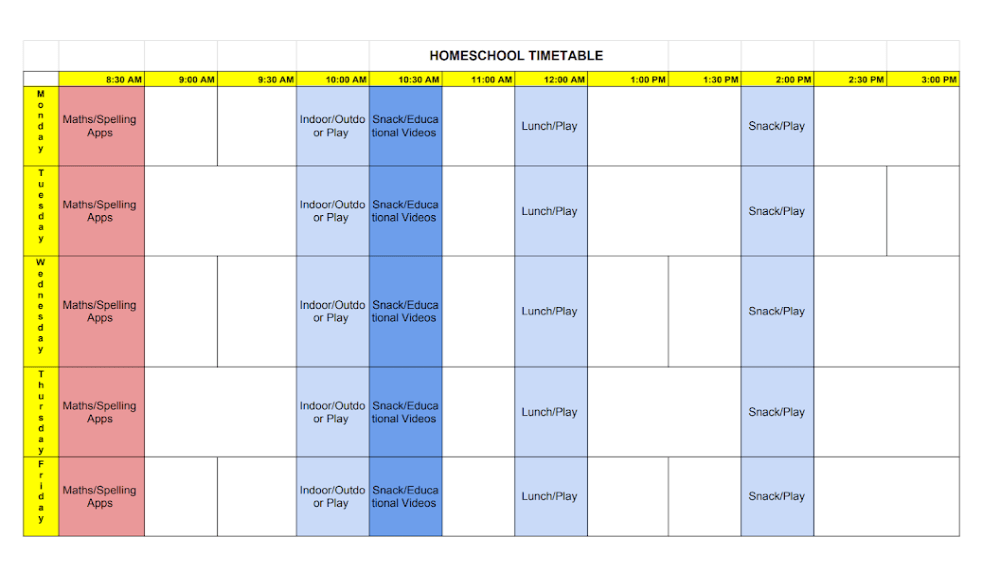 home school timetable template