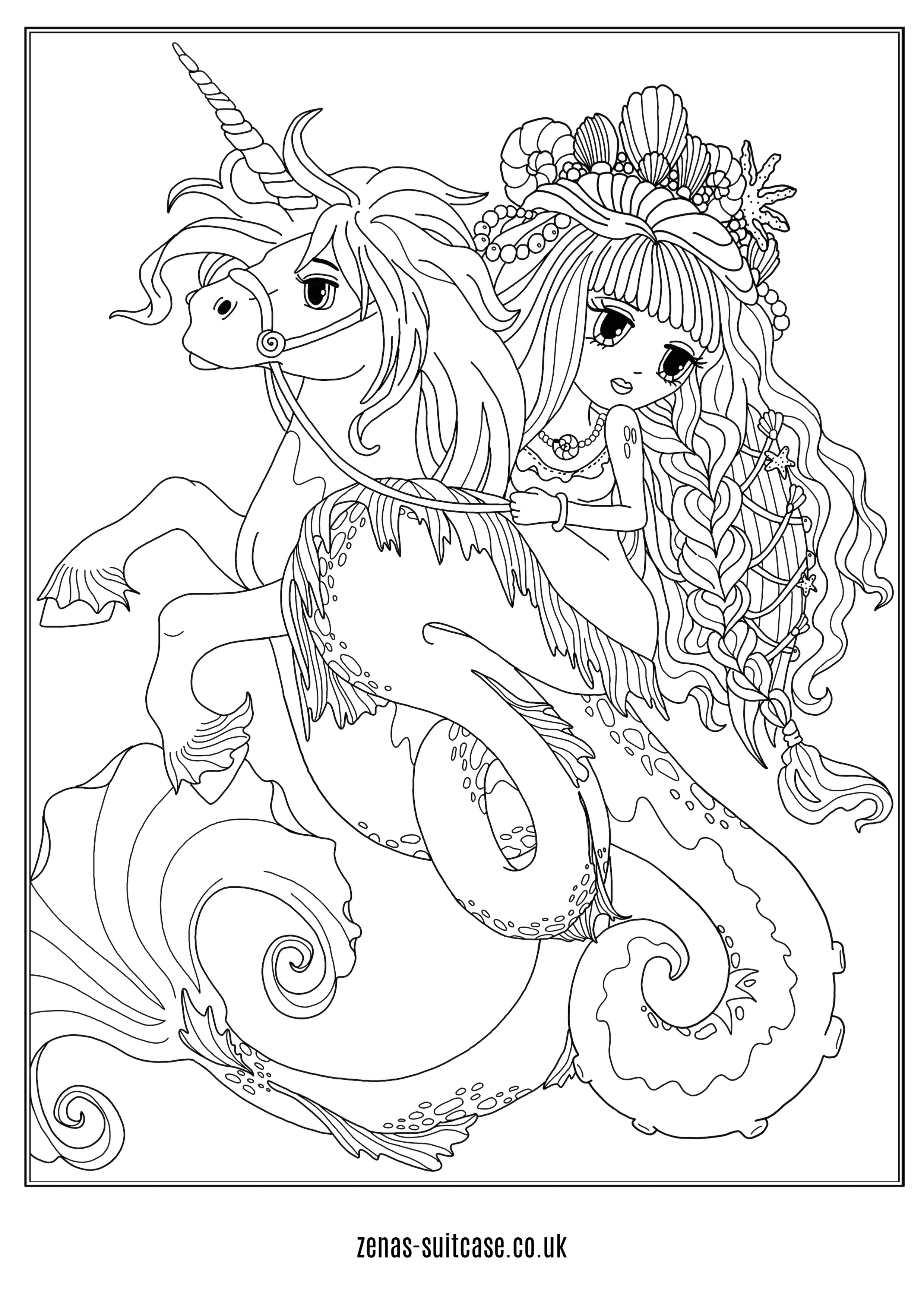 Ocean Colouring Page Unicorn Mermaid