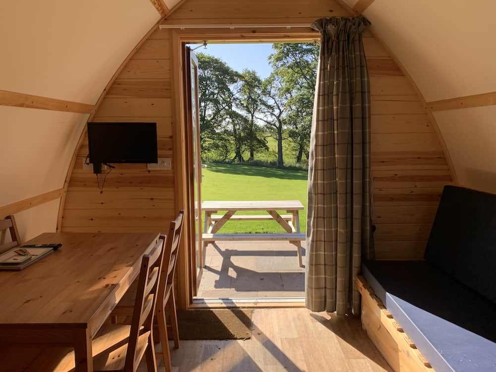 looking out of glamping pod 