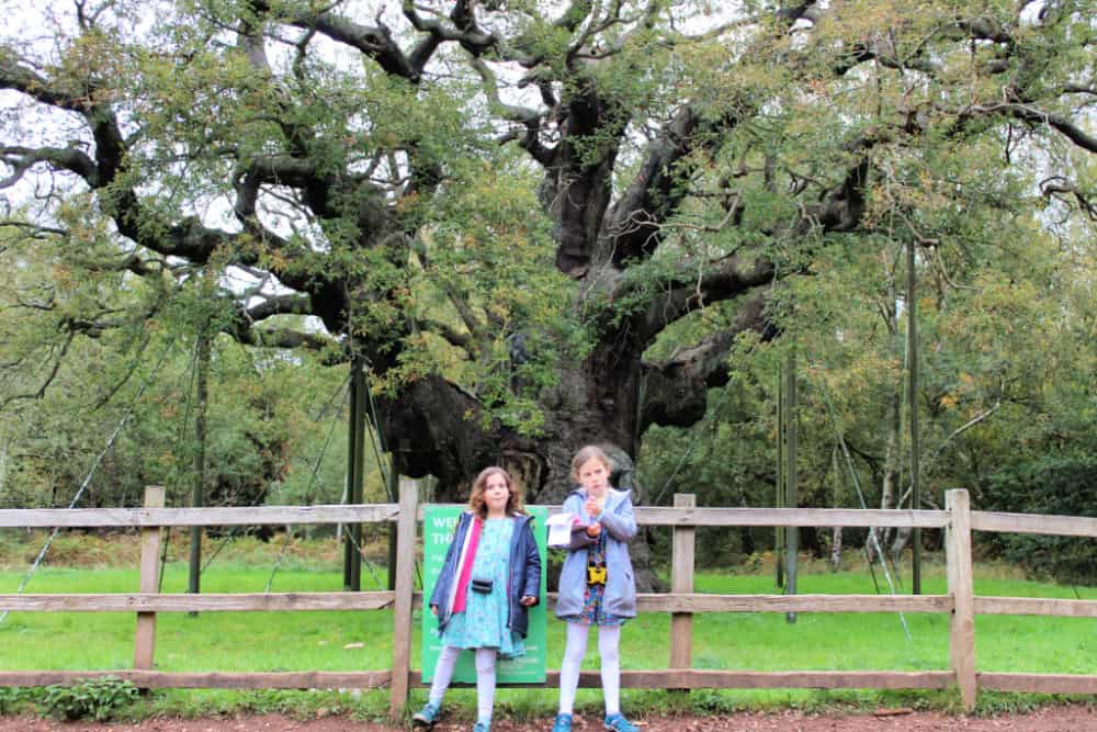 kids in front of major oak