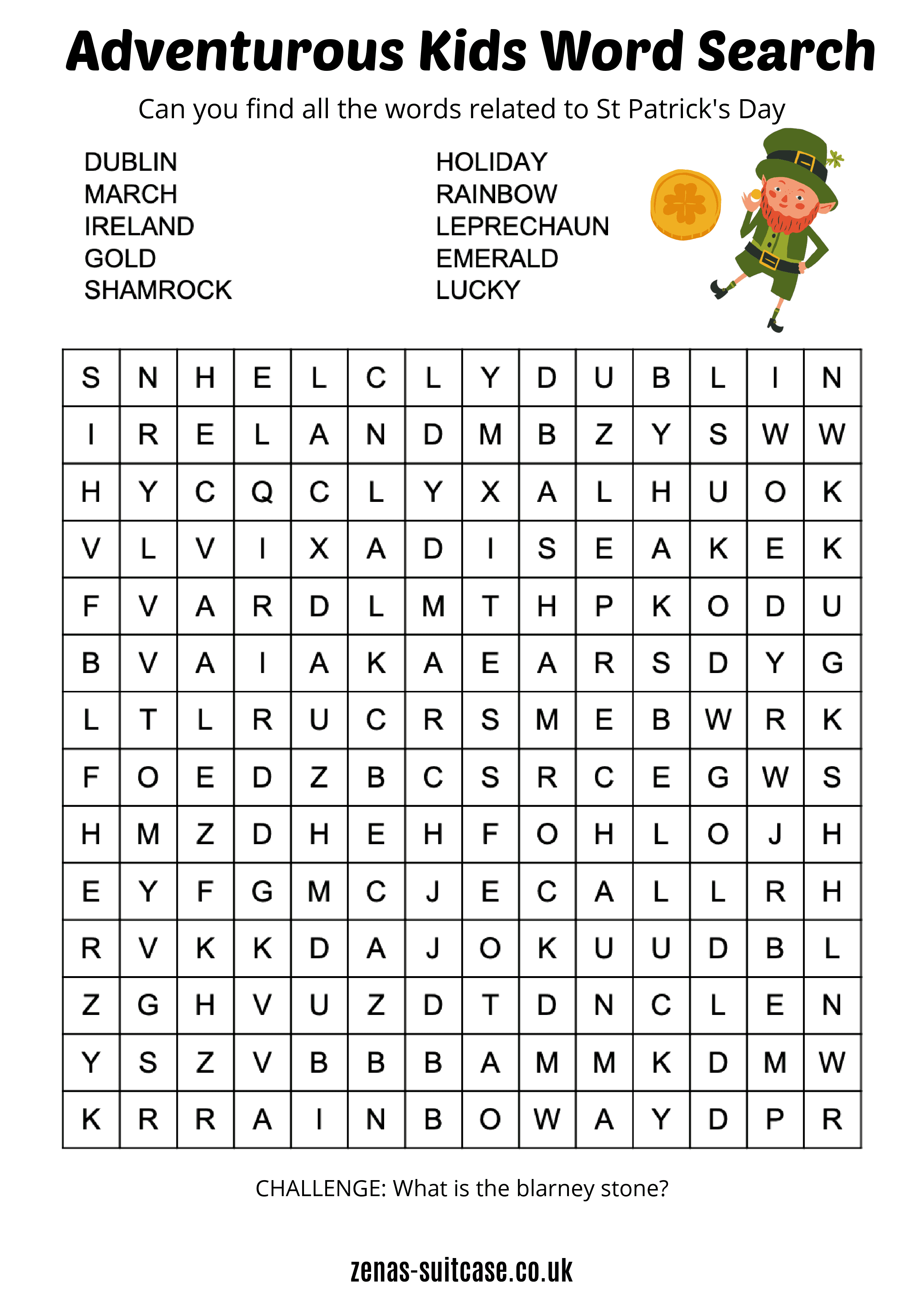 Kids Word Search St Patrick's Day