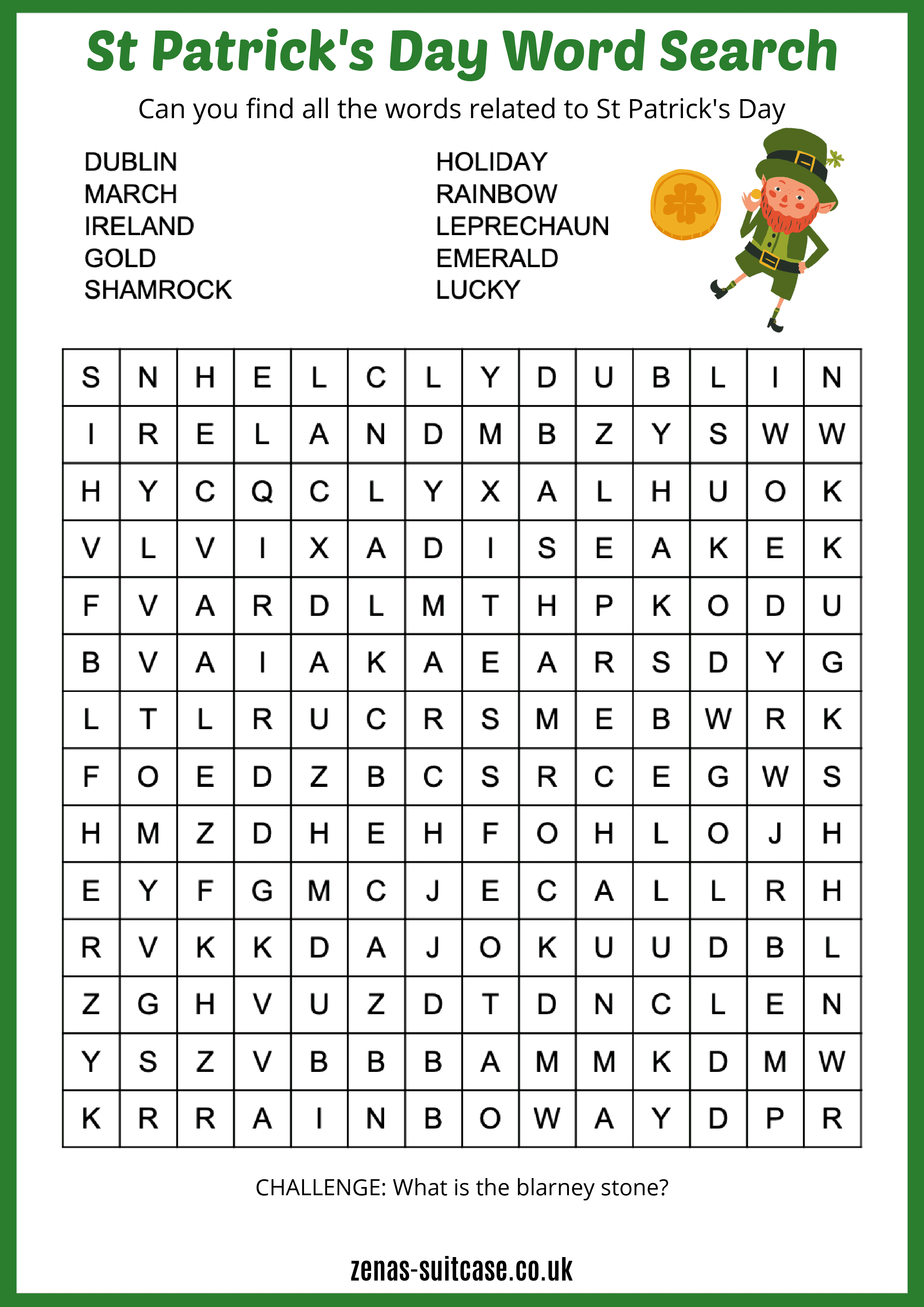 Kids Word Search St Patrick's Day