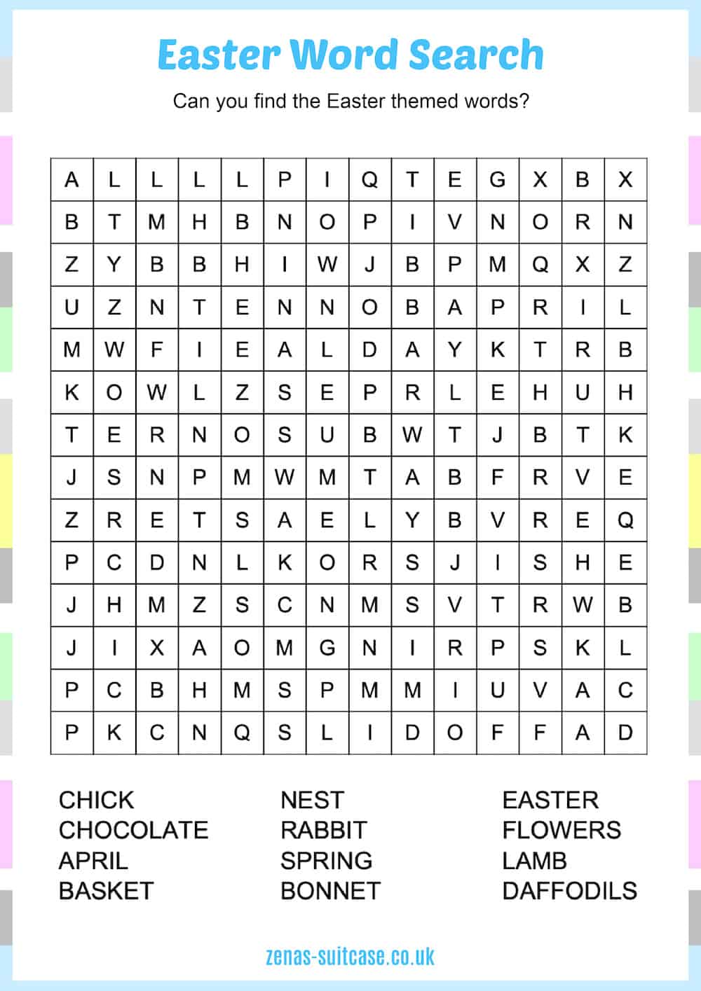 Kids word search Activity Easter