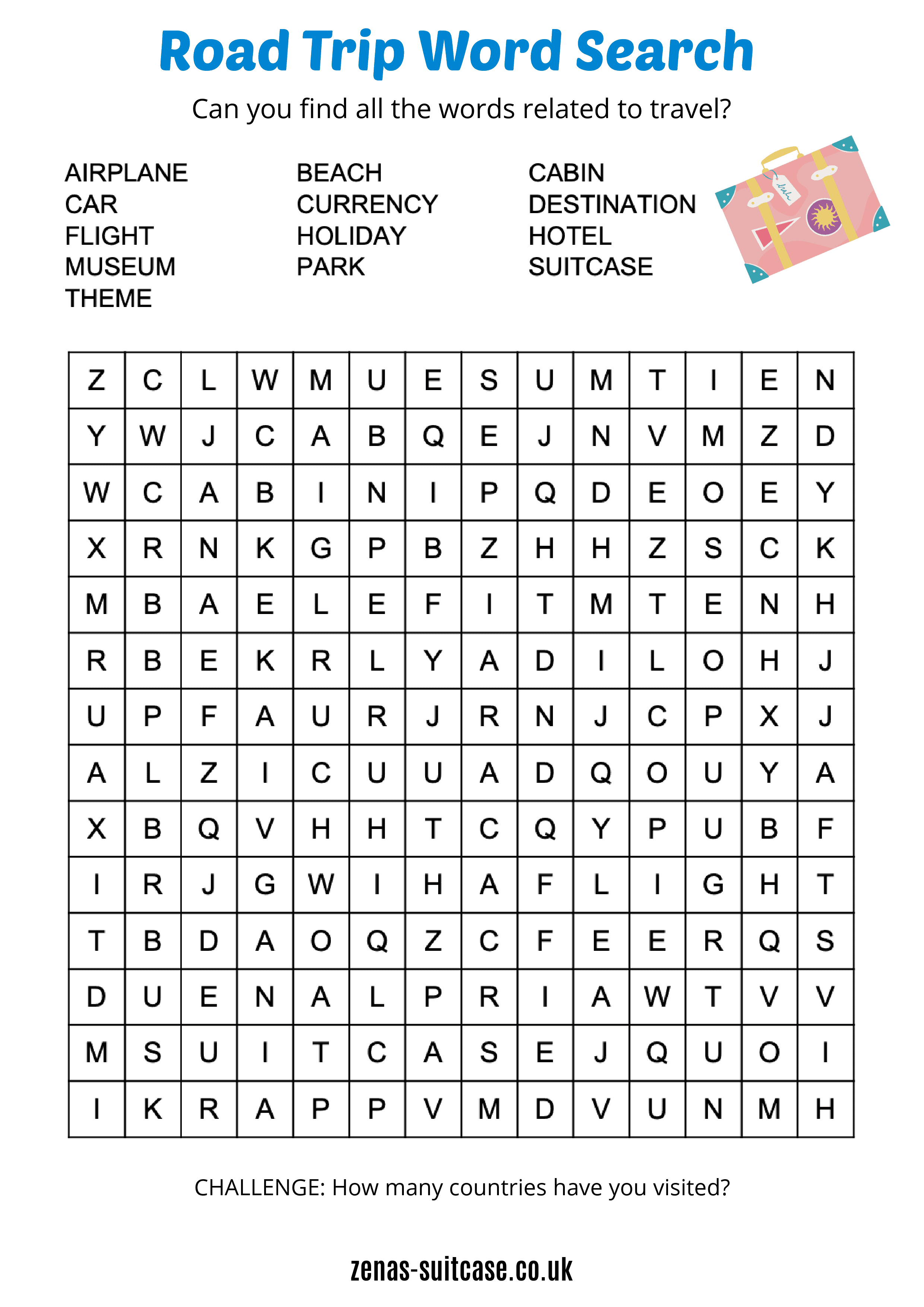 Road Trip Word Search