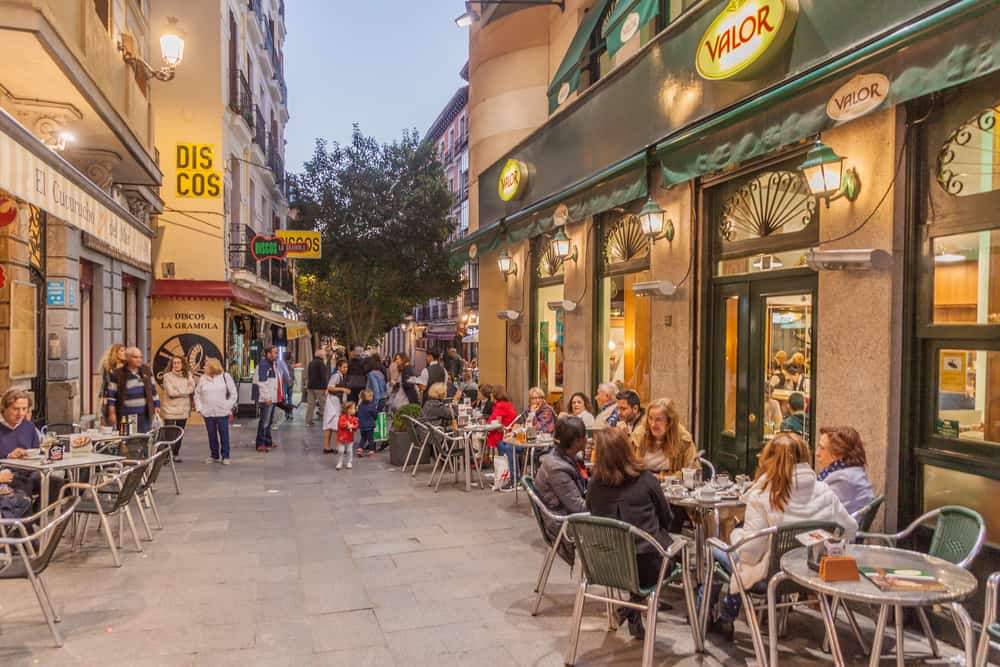 MADRID, SPAIN - OCTOBER 21, 2017: Street cafes in the center of Madrid.